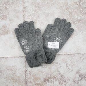 Beaded Cuffed Embellished Faux Fur Gloves Lined Plush Silver Snowflake OSFM